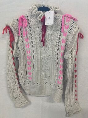Stellah sweater size M cream with red and hot pink scents